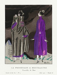 La promenade a Montmartre, Ensemble, de Beer (1920) fashion plate in high resolution by <a href="https://www.rawpixel.com/search/Charles%20Martin?sort=curated&amp;page=1&amp;topic_group=_my_topics">Charles Martin</a>, published in Gazette du Bon Ton. Original from The Rijksmuseum. Digitally enhanced by rawpixel.