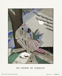 Les amants de torquate (1921) fashion plate in high resolution by <a href="https://www.rawpixel.com/search/Charles%20Martin?sort=curated&amp;page=1&amp;topic_group=_my_topics">Charles Martin</a>, published in Gazette du Bon Ton. Original from The Rijksmuseum. Digitally enhanced by rawpixel.