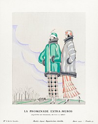 La promenade extra–muros, Jaquettes en fourrure, de Max - A. Leroy (1924) fashion plate in high resolution by Charles Martin, published in Gazette du Bon Ton. Original from The Rijksmuseum. Digitally enhanced by rawpixel.