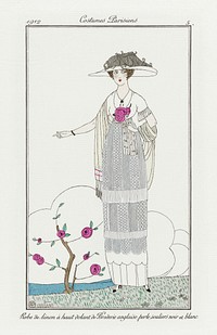 Robe en linon (1912) fashion plate in high resolution by Charles Martin, published in Journal des Dames et des Modes. Original from The Rijksmuseum. Digitally enhanced by rawpixel.