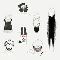 Man with beard psd illustration set, remixed from the artworks by Charles Martin
