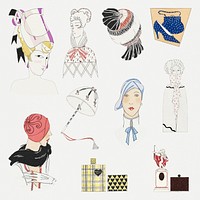 Woman and beauty item psd set, featuring public domain artworks