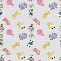 Pattern background vector featuring toys and bows, remixed from artworks by Charles Martin