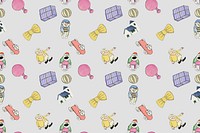 Pattern background psd featuring toys and bows, remixed from artworks by Charles Martin