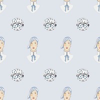 Pattern background vector featuring vintage woman and beauty items, remixed from public domain artworks