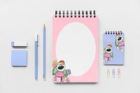 Stationery mockup psd set with cartoon illustration remix from the artworks by Charles Martin