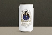 Can mockup psd of craft beer with old man illustration remix from the artworks by Bernard Boutet de Monvel