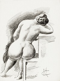 Naked woman showing her bottom. Seated Female Nude by Carl Newman. Original from The Smithsonian. Digitally enhanced by rawpixel.