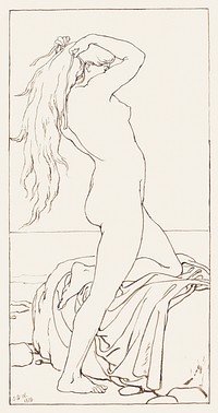 Standing Nude Binding Her Hair (1879) by John Dawson Watson. Original from The National Gallery of Art. Digitally enhanced by rawpixel.