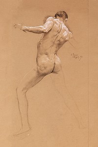 Naked man posing sexually. Standing Male Nude from Behind (1893) by Otto Greiner. Original from The National Gallery of Art. Digitally enhanced by rawpixel.