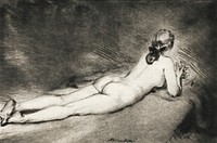 Naked woman posing sensually, vintage erotic art. Nude Figure Lying Down (1906) by Theodore Roussel. Original from The Art Institute of Chicago. Digitally enhanced by rawpixel.