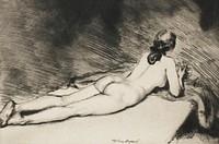 Naked woman posing sensually, vintage erotic art. Nude Figure Lying Down (1906) by Theodore Roussel. Original from The Art Institute of Chicago. Digitally enhanced by rawpixel.