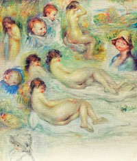 Studies of Pierre Renoir; His Mother, Aline Charigot; Nudes; and Landscape (1885-1886) by Pierre-Auguste Renoir. Original from The Art Institute of Chicago. Digitally enhanced by rawpixel.
