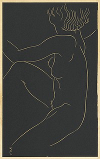 Nude woman posing vintage sensual hand drawn illustration