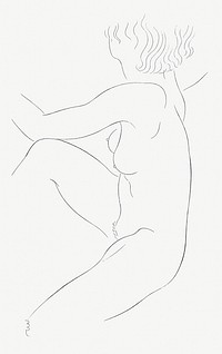 Nude woman posing vintage sensual hand drawn illustration