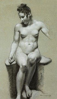 Naked woman. Seated Female Nude (1758-1823) by Pierre&ndash;Paul Prud&rsquo;hon. Original from The Art Institute of Chicago. Digitally enhanced by rawpixel.