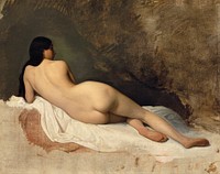 Naked woman posing sexually and showing her bum, vintage art. Study of a Reclining Nude (1841) by Isidore Pils. Original from The Cleveland Museum of Art. Digitally enhanced by rawpixel.