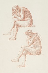 The Lament: Nude Female, Two Studies for the Figure on the Right (1865-1866) by <a href="https://www.rawpixel.com/search/Sir%20Edward%20Burne%20Jones?sort=curated&amp;page=1">Sir Edward Burne-Jones</a>. Original from Birmingham Museums. Digitally enhanced by rawpixel.
