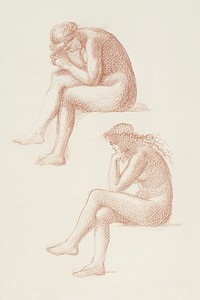 The Lament: Nude Female, Two Studies for the Figure on the Right (1865-1866) by Sir Edward Burne-Jones. Original from Birmingham Museums. Digitally enhanced by rawpixel.