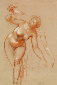 Naked woman showing her breasts, vintage erotic art. Bhanavar the Beautiful: Study of Female Nude (1864) by <a href="https://www.rawpixel.com/search/Frederick%20Sandys?sort=curated&amp;page=1">Frederick Sandys</a>. Original from Birmingham Museums. Digitally enhanced by rawpixel.