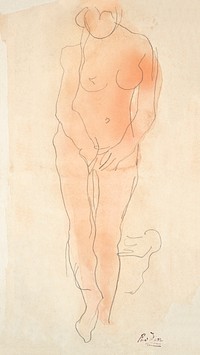 Naked woman posing sensually, vintage erotic art. Studies of nudes standing (recto and verso) by Auguste Rodin. Original from Yale University Art Gallery. Digitally enhanced by rawpixel.