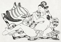 Japanese couple in a sexual act, vintage illustration. Liefdespaar op kleed (1690) by Sugimura Jihei. Original from The Rijksmuseum. Digitally enhanced by rawpixel.