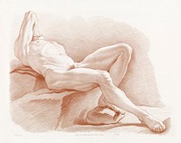 Naked man posing sexually. Liggend mannelijke naakt by Gilles Demarteau. Original from The Rijksmuseum. Digitally enhanced by rawpixel.