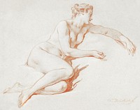 Naked woman posing sensually, vintage erotic art. Reclining Female Nude (1750 - 1760) by Fran&ccedil;ois Boucher. Original from The Rijksmuseum. Digitally enhanced by rawpixel.
