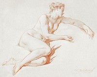 Naked woman posing sensually, vintage erotic art. Reclining Female Nude (1750 - 1760) by François Boucher. Original from The Rijksmuseum. Digitally enhanced by rawpixel.