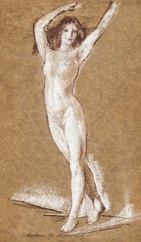 Naked woman showing her breasts, vintage erotic art. Standing Female Nude by Arthur B. Davies. Original from The Yale University Art Gallery. Digitally enhanced by rawpixel.