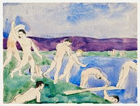 Twelve Nude Boys at the Beach (1914) by Charles Demuth. Original from Yale University Art Gallery. Digitally enhanced by rawpixel.