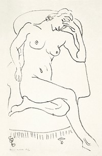 Naked woman posing sensually, vintage erotic art. Nude sitting in a chair , one leg folded (1922) by Henri Matisse. Original from Yale University Art Gallery. Digitally enhanced by rawpixel.