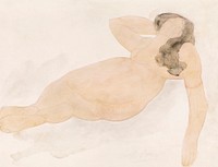 Naked woman posing sensually, vintage erotic art. Study of a Nude (lying on side) by Auguste Rodin. Original from The Yale University Art Gallery. Digitally enhanced by rawpixel.