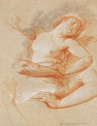 Naked woman showing her breasts, vintage nude illustration. Study for Boreas Abducting Oreithyia (1782) by François André Vincent. Original from The MET museum. Digitally enhanced by rawpixel.