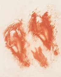 Naked women showing her breasts, vintage nude illustration. Study in Orange (1903) by René Le Bègue. Original from The MET museum. Digitally enhanced by rawpixel.