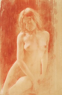 Naked woman showing her breasts, vintage nude illustration. Study in Orange (1904) by Ren&eacute; Le B&egrave;gue. Original from The MET museum. Digitally enhanced by rawpixel.