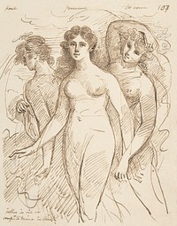 Naked woman showing her breasts, vintage nude illustration. The Hours (1800) by Samuel Shelley. Original from The MET museum. Digitally enhanced by rawpixel.