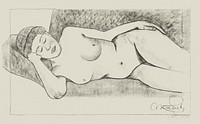 Vintage erotic nude art of a naked woman. Reclining Female Nude (1878&ndash;1944) by <a href="https://www.rawpixel.com/search/Samuel%20Jessurun%20de%20Mesquita?sort=downloads&amp;page=1">Samuel Jessurun de Mesquita</a>. Original from The Rijksmuseum. Digitally enhanced by rawpixel.