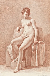 Naked woman showing her breasts, vintage nude illustration. Seated Female Nude (1799&ndash;1867) by Jan Lodewijk Jonxis. Original from The Rijksmuseum. Digitally enhanced by rawpixel.