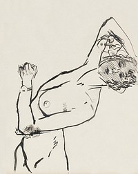 Vintage erotic nude art of a naked woman. Vrouwelijk naakt met een arm boven haar hoofd (1875&ndash;1934) by Isaac Israels. Original from The Rijksmuseum. Digitally enhanced by rawpixel.