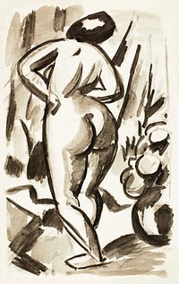 Woman showing her nude bum. Standing Female Nude by <a href="https://www.rawpixel.com/search/Carl%20Newman?sort=curated&amp;page=1">Carl Newman</a>. Original from The Smithsonian. Digitally enhanced by rawpixel.