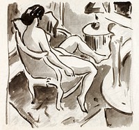 Naked woman posing sexually, vintage nude illustration. Seated Female Nude, Side View by <a href="https://www.rawpixel.com/search/Carl%20Newman?sort=curated&amp;page=1">Carl Newman</a>. Original from The Smithsonian. Digitally enhanced by rawpixel.