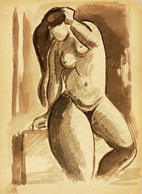 Naked woman showing her breasts, vintage nude illustration. Standing Female Nude by <a href="https://www.rawpixel.com/search/Carl%20Newman?sort=curated&amp;page=1">Carl Newman</a>. Original from The Smithsonian. Digitally enhanced by rawpixel.
