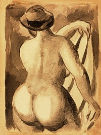 Woman showing her nude bum. Female Nude with Drape by <a href="https://www.rawpixel.com/search/Carl%20Newman?sort=curated&amp;page=1">Carl Newman</a>. Original from The Smithsonian. Digitally enhanced by rawpixel.