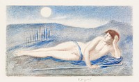 Naked woman posing sexually, vintage nude illustration.  The Sleeping Endymion (1887) by Simeon Solomon. Original from The Birmingham Museum. Digitally enhanced by rawpixel.