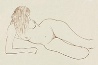 Naked woman showing her breasts, vintage nude illustration. Reclining Nude Woman by Ananda K. Coomaraswamy. Original from The Cleveland Museum of Art. Digitally enhanced by rawpixel.