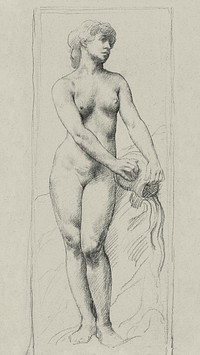 Naked woman posing sexually, vintage nude illustration.  Nude Woman by Alphonse Legros. Original from The Cleveland Museum of Art. Digitally enhanced by rawpixel.