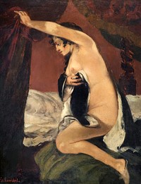 Naked woman showing her breasts, vintage nude illustration. Study for Venus in Venus and Psyche (1865) by Jean-Desire-Gustave Courbet. Original from The Birmingham Museum. Digitally enhanced by rawpixel.