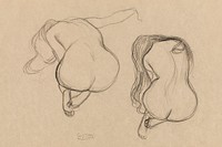Naked woman showing her bottom.  Two Studies of a Seated Nude with Long Hair (1901&ndash;1902) by <a href="http://www.getty.edu/art/collection/artists/15795/gustav-klimt-austrian-1862-1918/">Gustav Klimt</a>. Original from The J. Paul Getty Museum. Digitally enhanced by rawpixel.