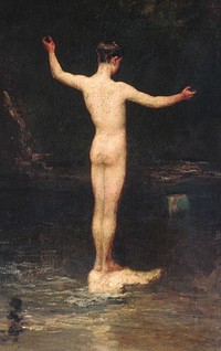 Woman showing her nude bum. The Bathers (1877) by William Morris Hunt. Original from The MET museum. Digitally enhanced by rawpixel.